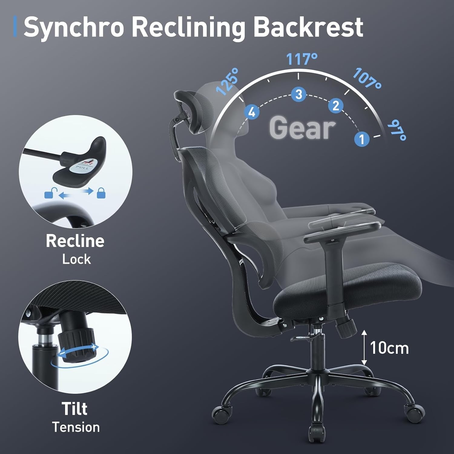 Ergonomic Mesh Office Chair High Back Lumbar Support Black