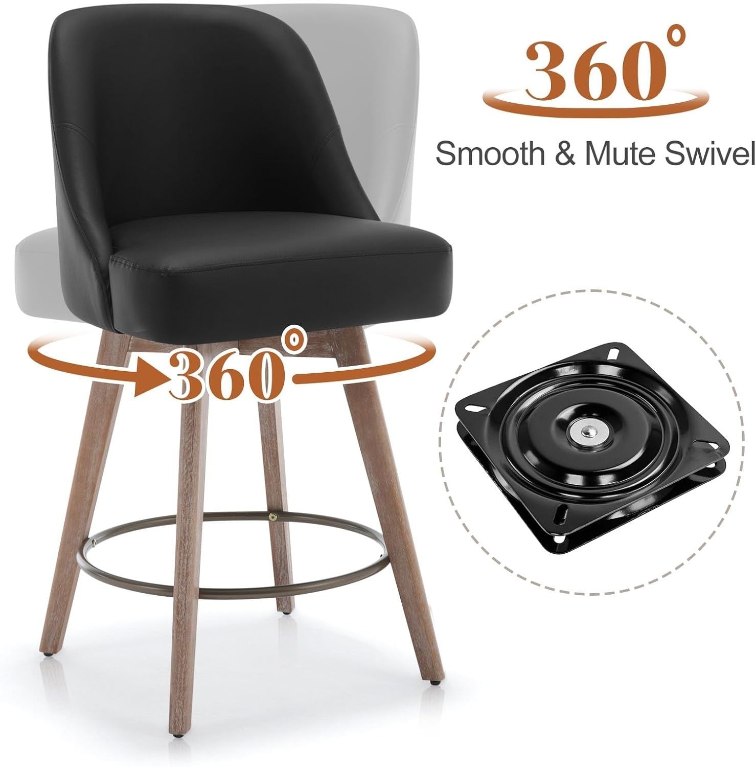 Swivel Counter Bar Stools Set of 2 PU Leather Wood 65cm Seat
