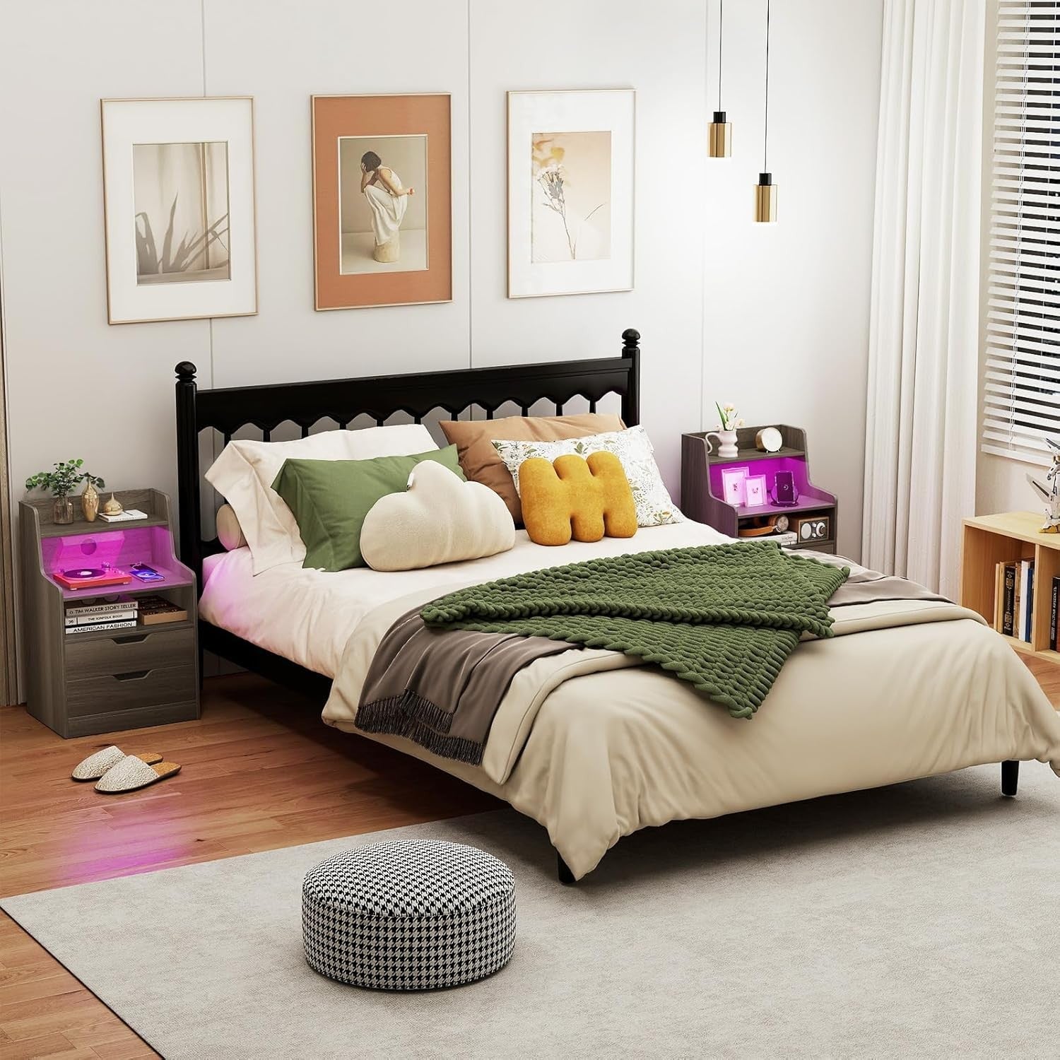 LED Bedside Table with Charging Station, Drawers & RGB Lighting Storage Unit