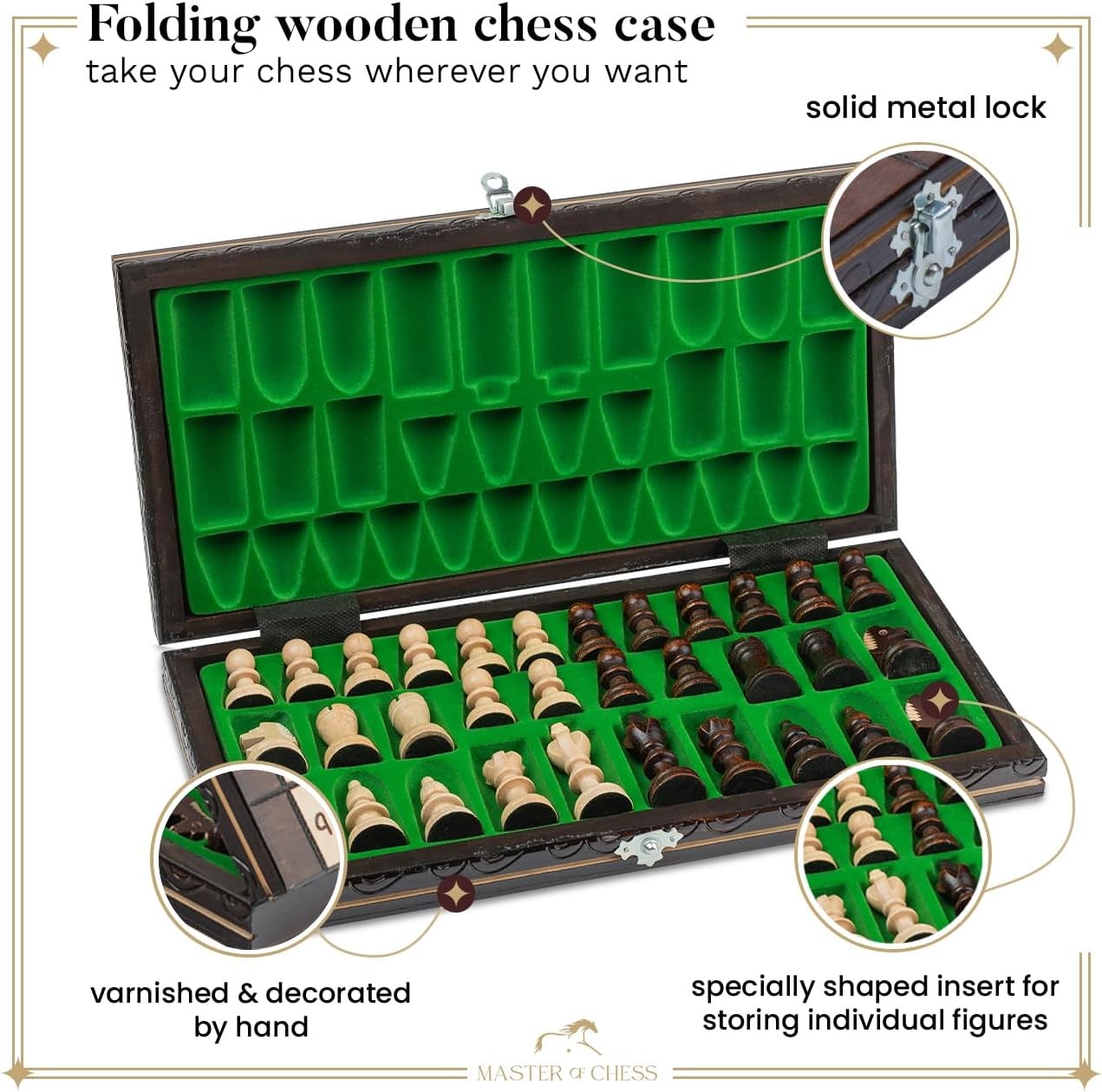 35cm Wooden Chess Set OLYMPIC | Handcrafted Board & Pieces | Portable Luxury