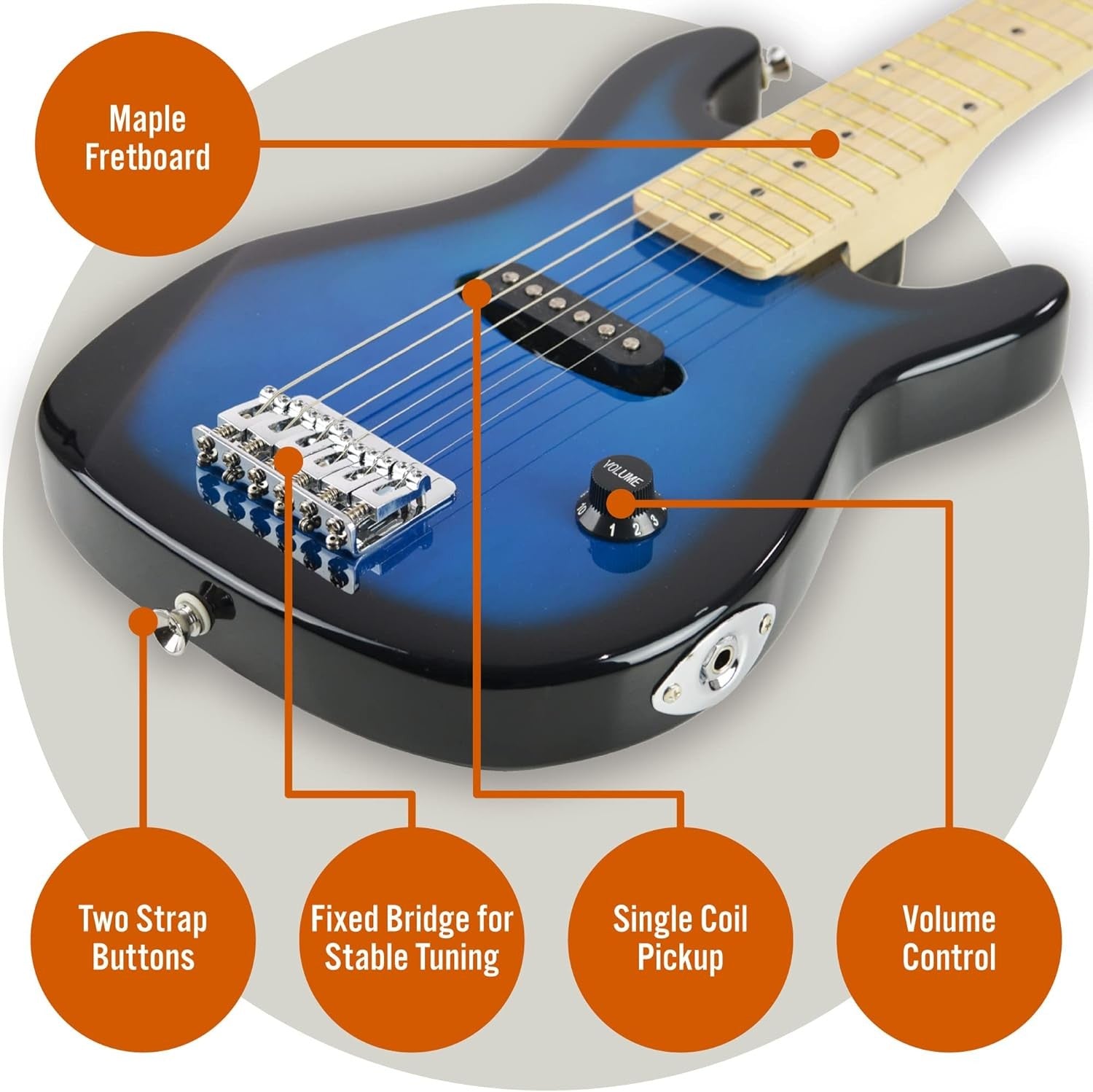 Kids 1/4 Size Electric Guitar Pack w Amp Blueburst Beginner Kit