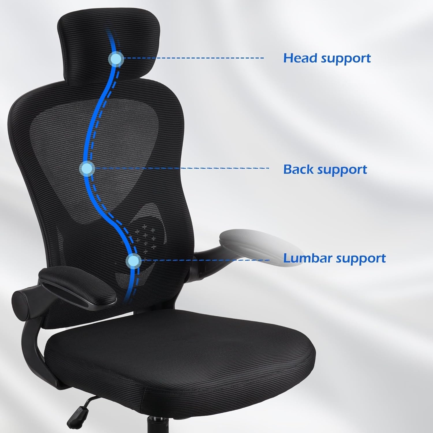 Ergonomic Office Chair High Back Swivel w/ Lumbar Flip-Up Arms