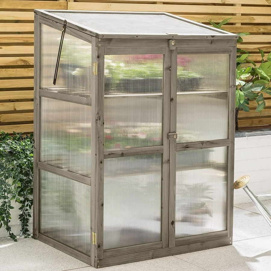 Wooden Garden Greenhouse Cold Frame Grey Polycarbonate Windows Lockable Doors