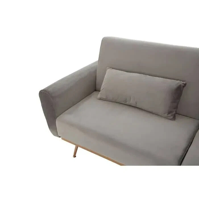 Grey Velvet 3-Seater Sofa Bed with Rose Gold Legs – Modern Pull Out Couch