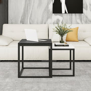 Nesting Coffee Table Set Modern 2PCS Black White Side End Tables Metal Wood