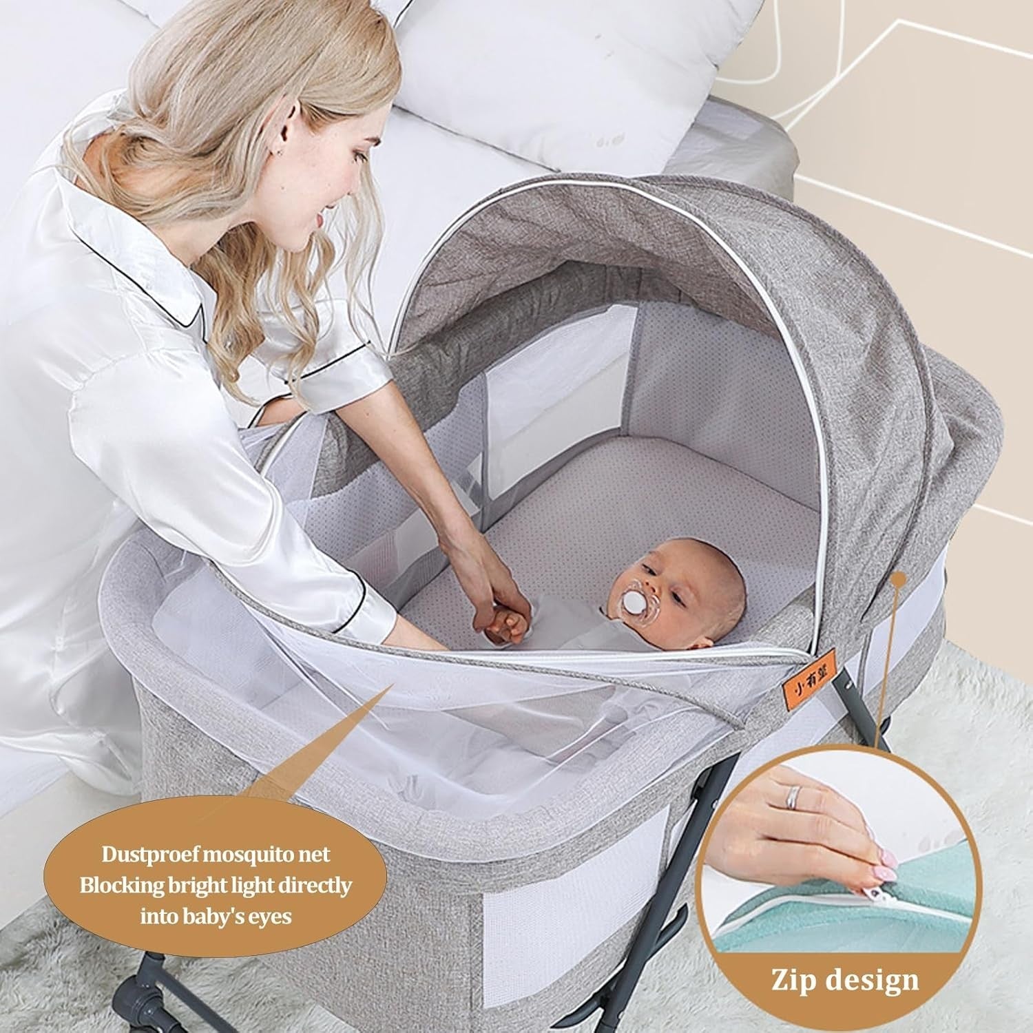 Baby Bedside Sleeper Co-Sleeping Crib Bassinet w/ Mattress Breathable Mesh Green