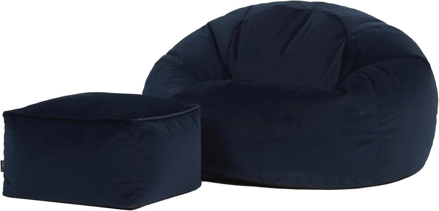 Luxury Velvet Bean Bag Chair w/ Footstool Adult Size Seat for Lounge