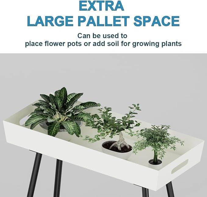 Metal Plant Stand with Tray Indoor Outdoor Waterproof Planter Shelf White