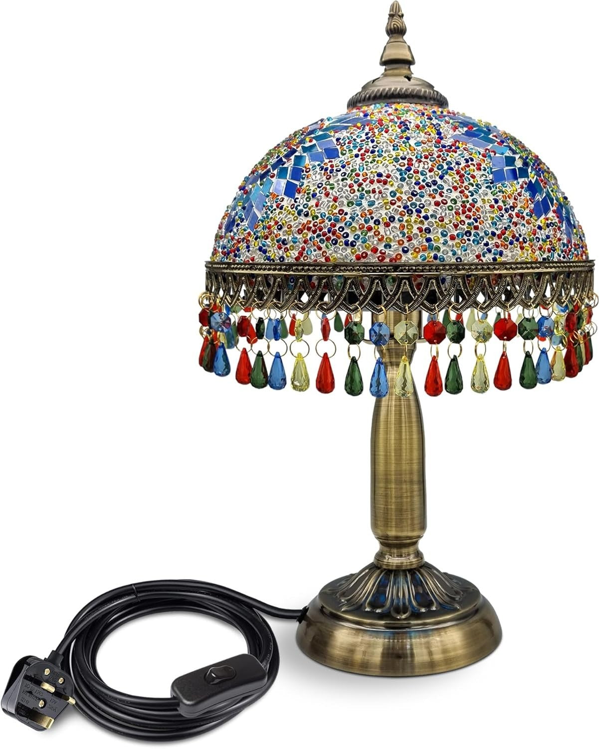 Stained Glass Table Lamp with Colorful Shade, Perfect for Bedroom & Living Room