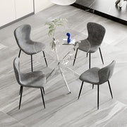 Round Glass Dining Table Set with 4 Grey Velvet Chairs Modern Chrome Legs 100cm