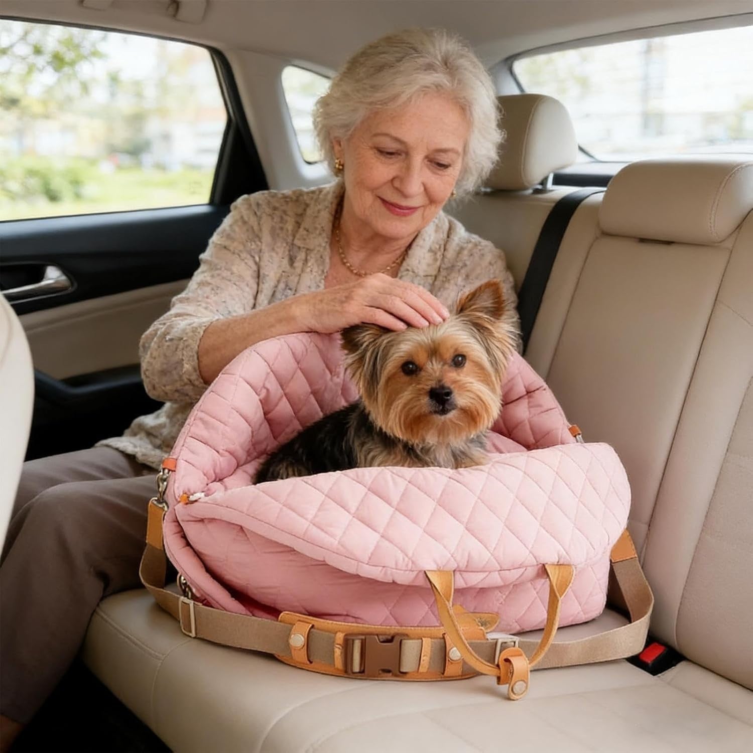 Dog Travel Carrier Booster Seat Waterproof Pet Bed w Mesh Vent Pink