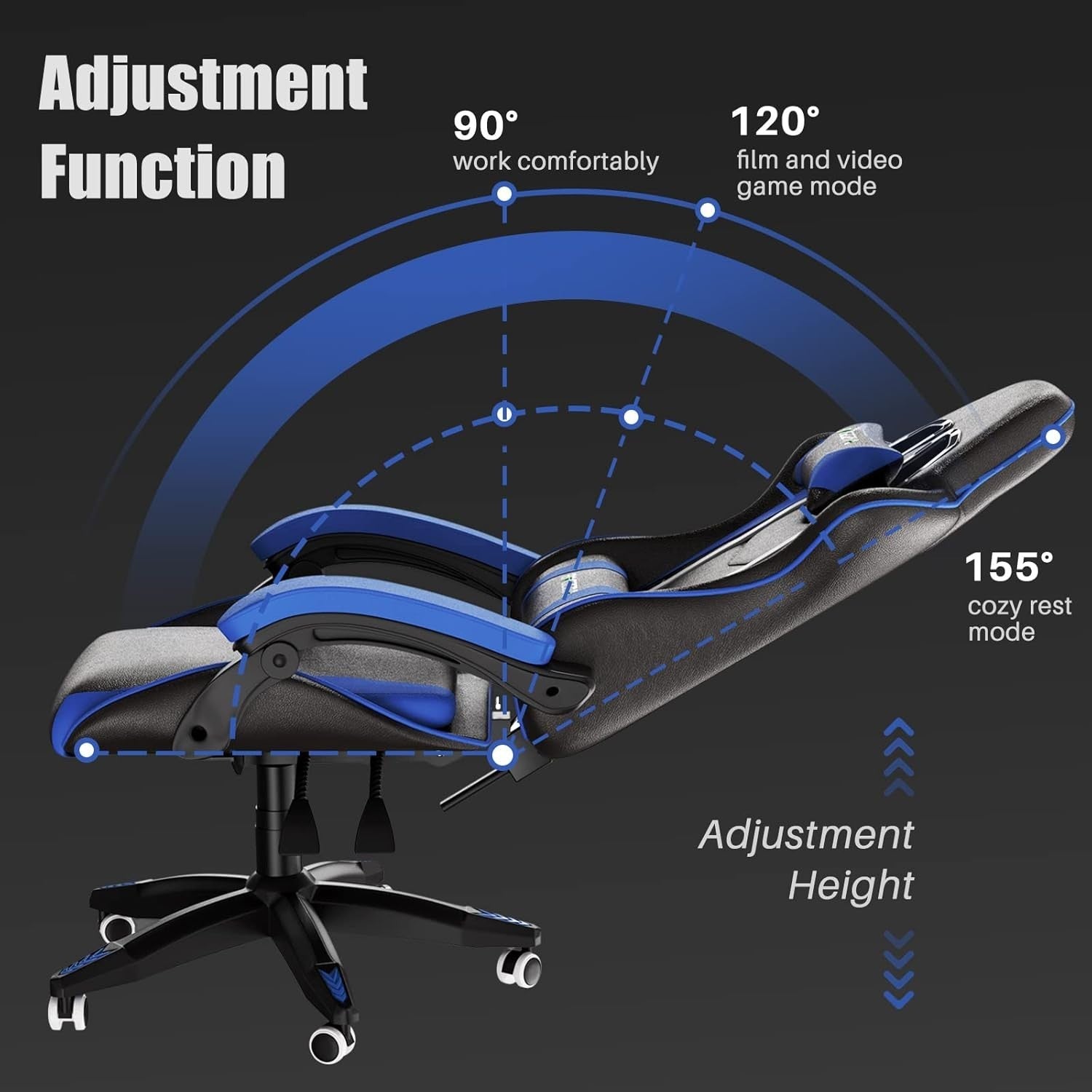 Ergonomic Faux Leather Gaming Chair Adjustable Recliner PC Computer Desk Seat
