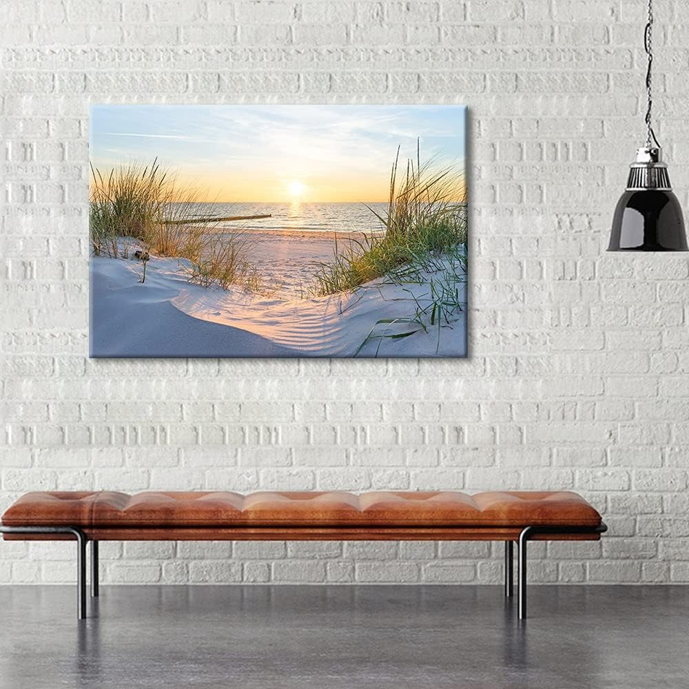 Large Beach Sunrise Canvas Wall Art 36x24in Framed Seaside