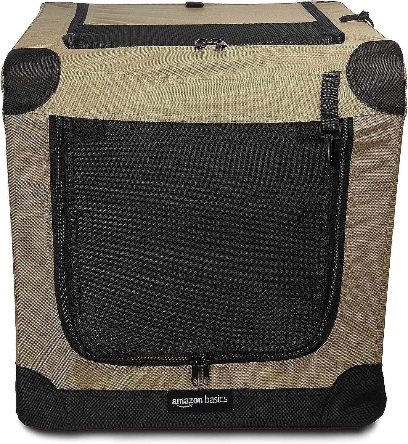 Small Portable Folding Soft Dog Crate Kennel Travel Cage 66x46x46cm Tan