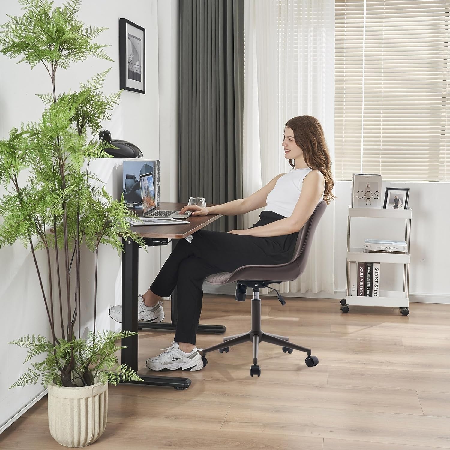 Executive Ergonomic Office Chair, Brown Faux Leather, Wheels, Swivel, Adjustable