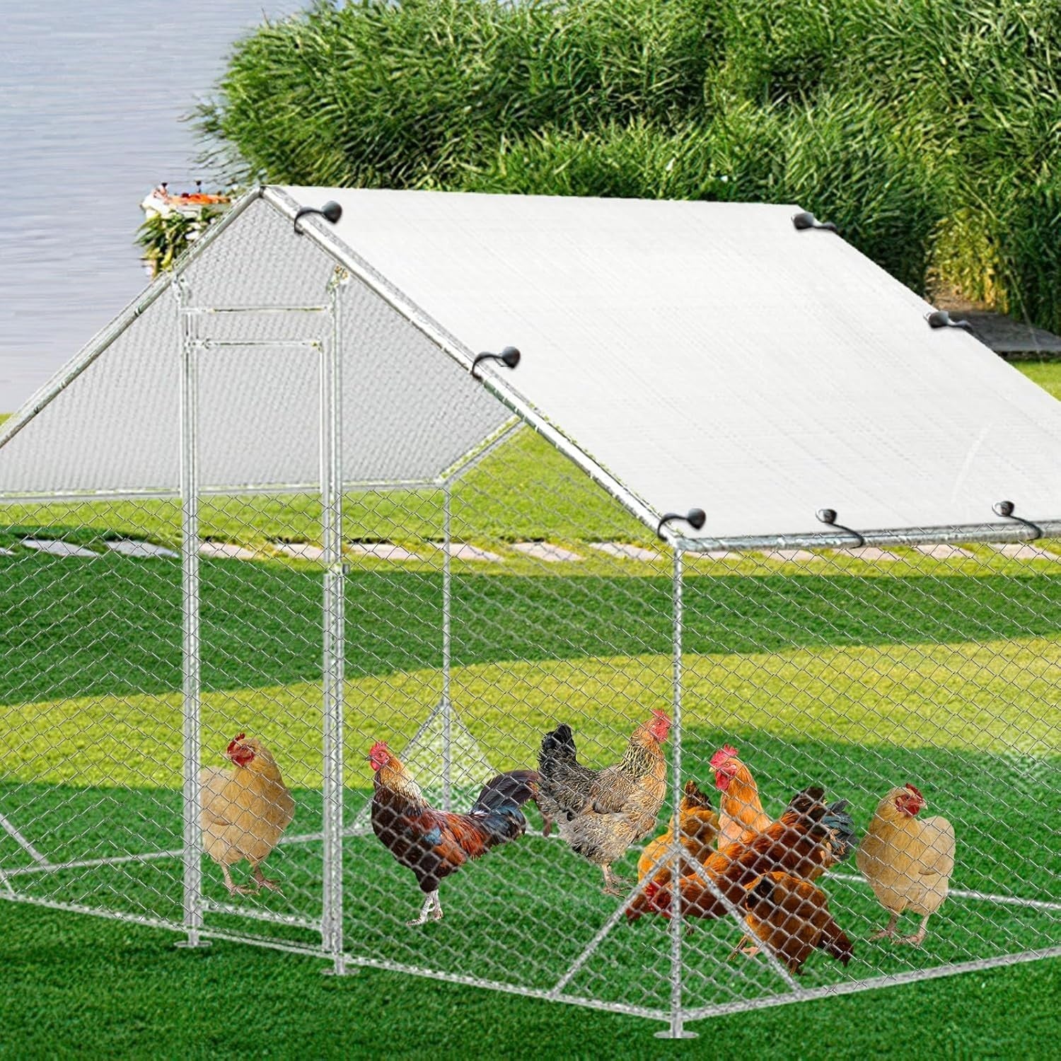2PCS Chicken Coop Cover 11.5x6.5ft Waterproof UV Tarp Bungee