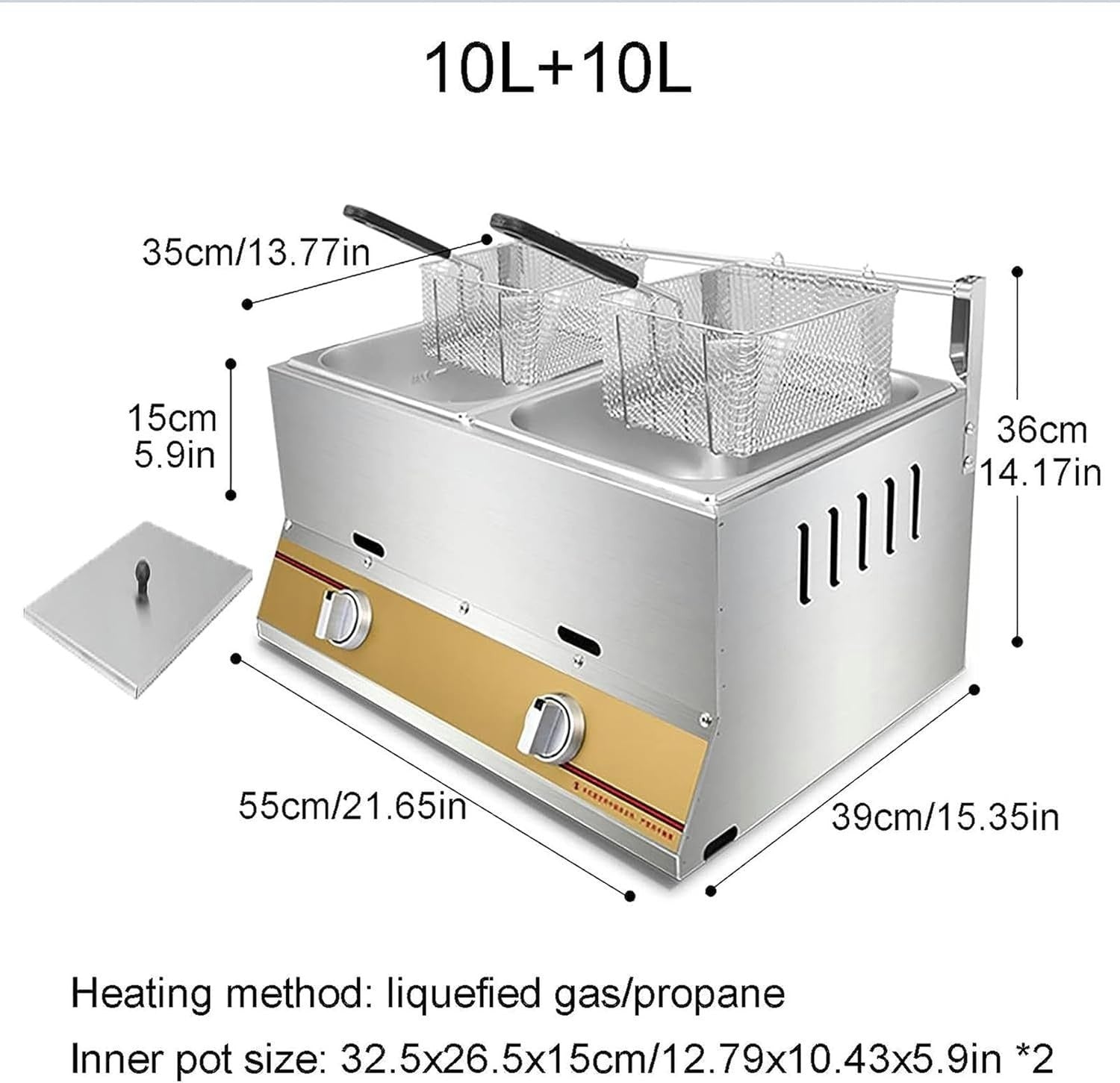 Commercial LPG Gas Deep Fryer 20L Double Tank Stainless Steel Fast Food