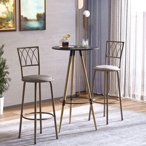 2x Swivel Bar Stools Bronze Suede Seat Kitchen Breakfast Chairs w/ Back