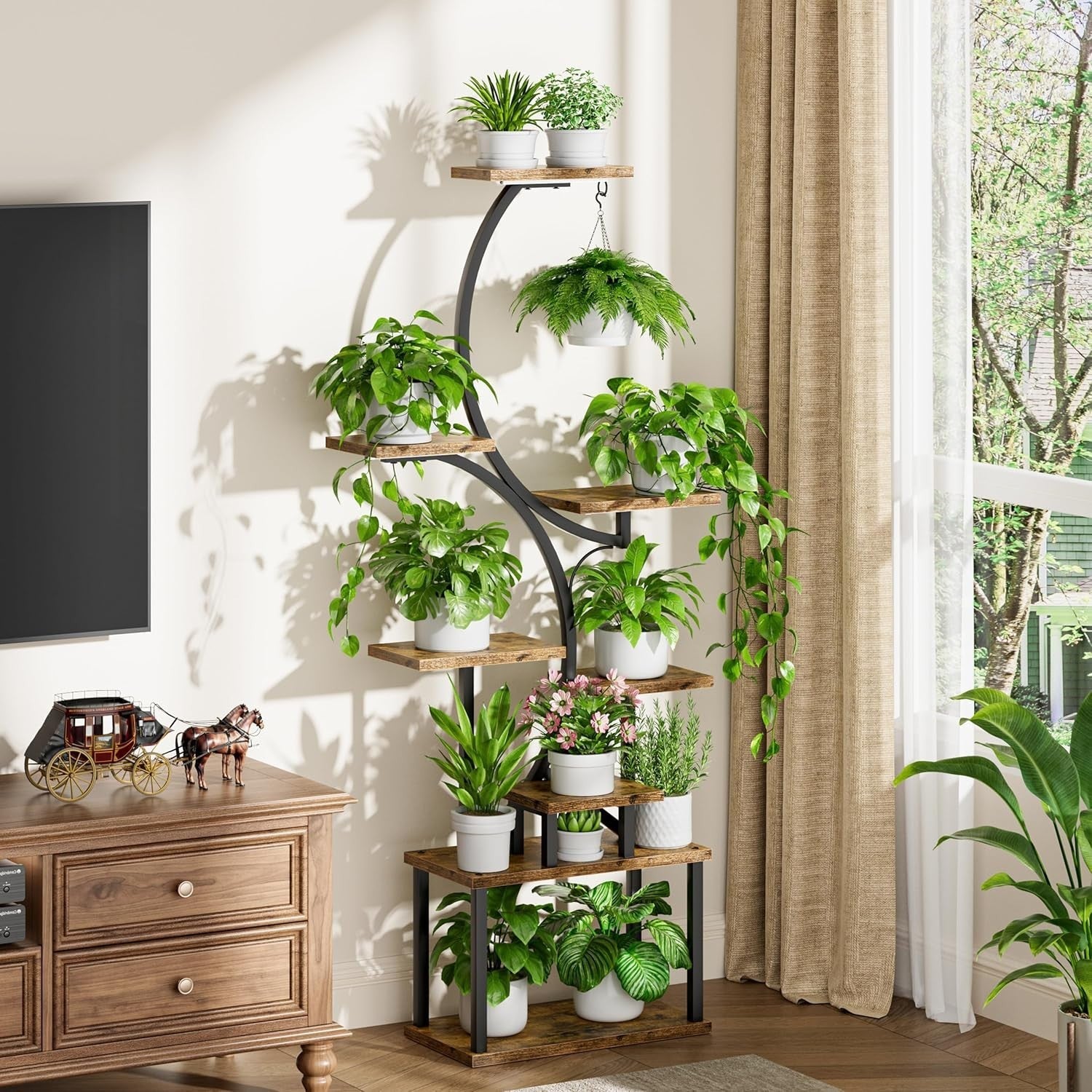 8 Tier Metal Plant Stand with Grow Lights Indoor Outdoor Flower Shelf 157cm