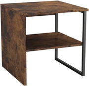 Rustic Wood & Metal Side Table – 40cm Square with Open Shelf, Ideal for Sofa/Bed