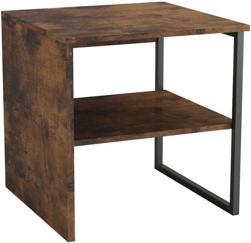 Rustic Wood & Metal Side Table – 40cm Square with Open Shelf, Ideal for Sofa/Bed