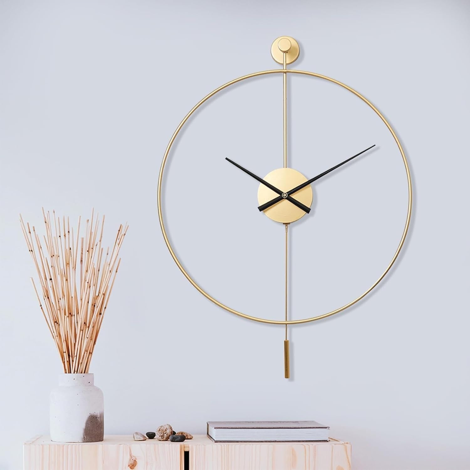 Luxury Silent Wall Clock Gold 24in Modern Large Decor w/ Pendulum
