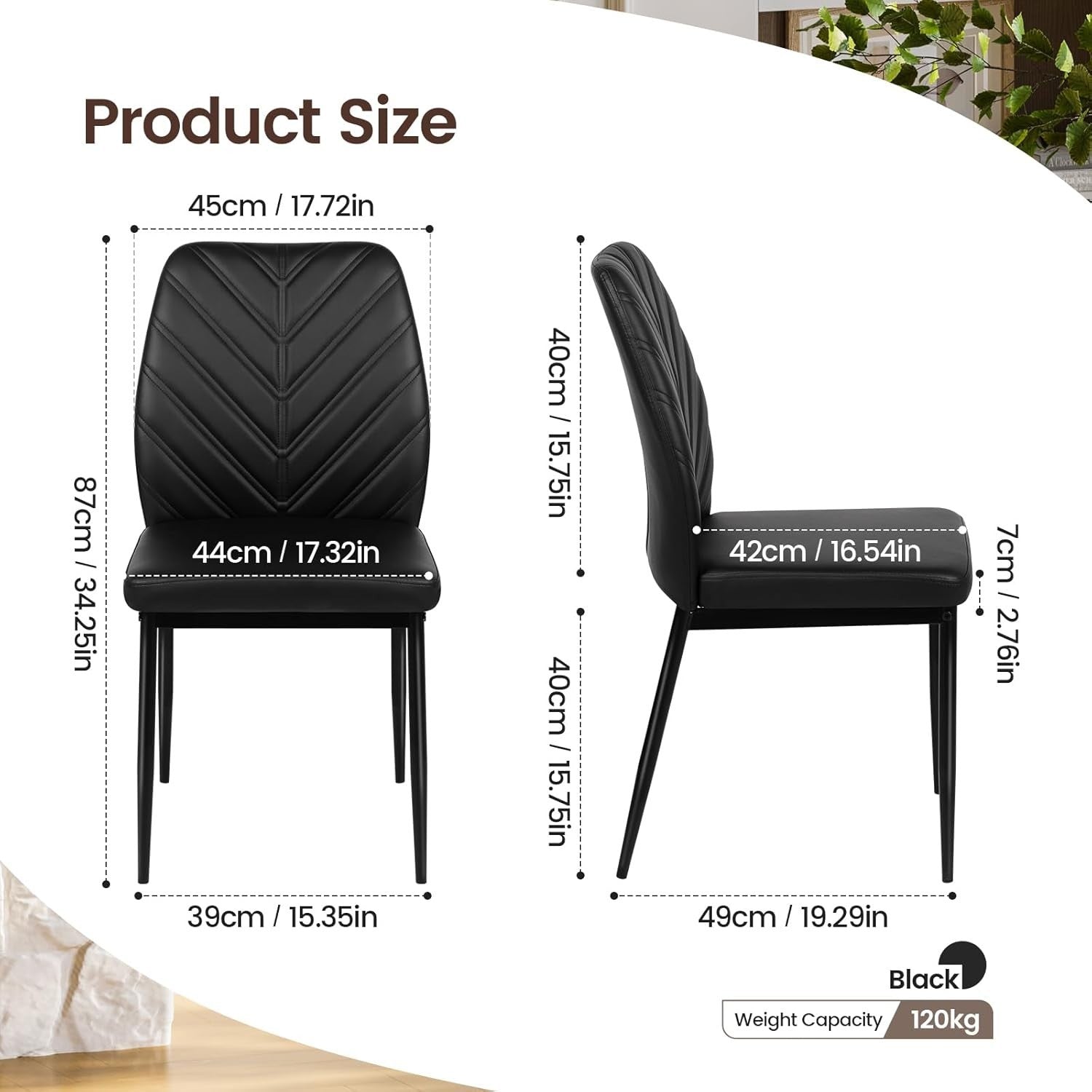 Modern Marble Dining Table Set 4 PU Chairs Black Leaf Pattern Kitchen