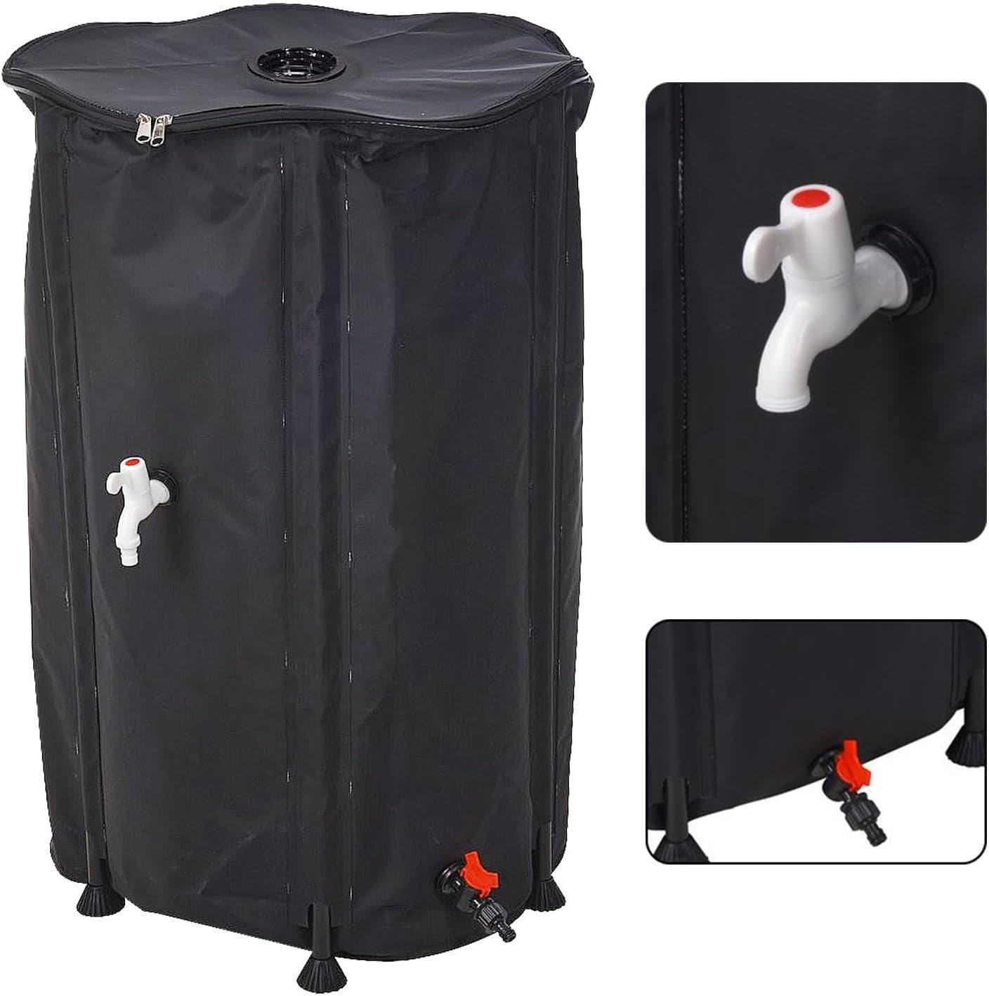 250L Collapsible Water Butt Kit with Tap, Hose Connector & Lid for Garden