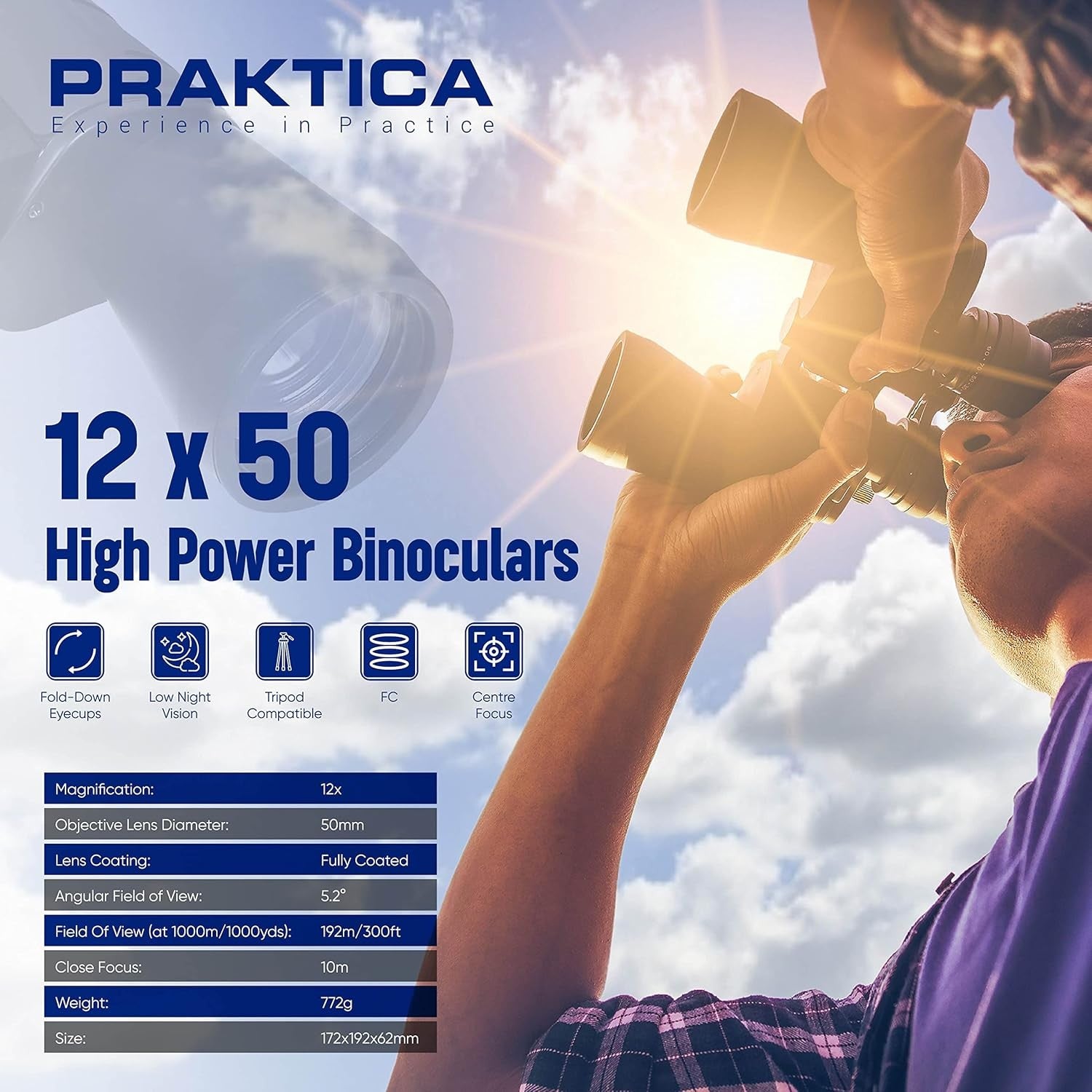 12x50 High Power Binoculars HD Optics Wide Angle Outdoor Viewing