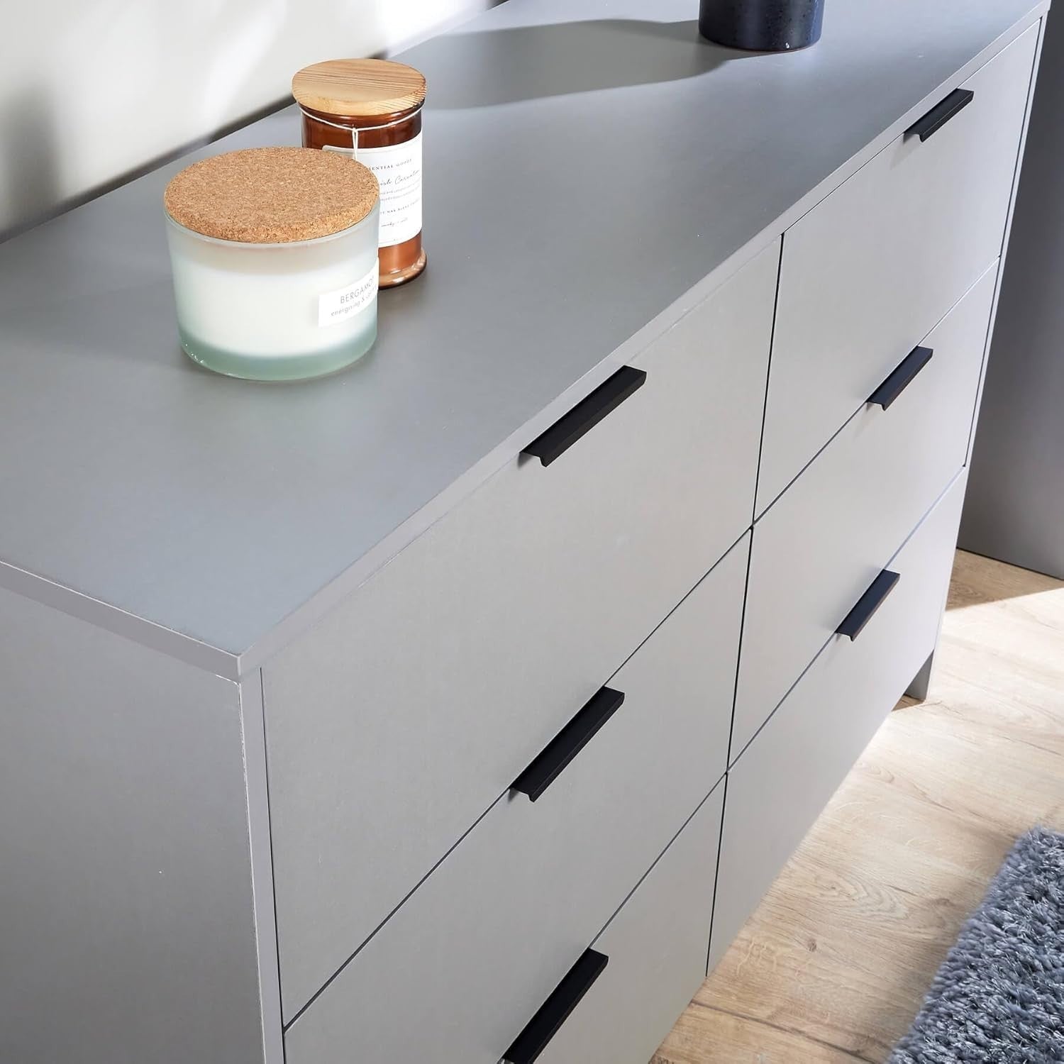 Grey 6 Drawer Chest Bedroom Storage Cabinet Wide Modern Clothes Unit
