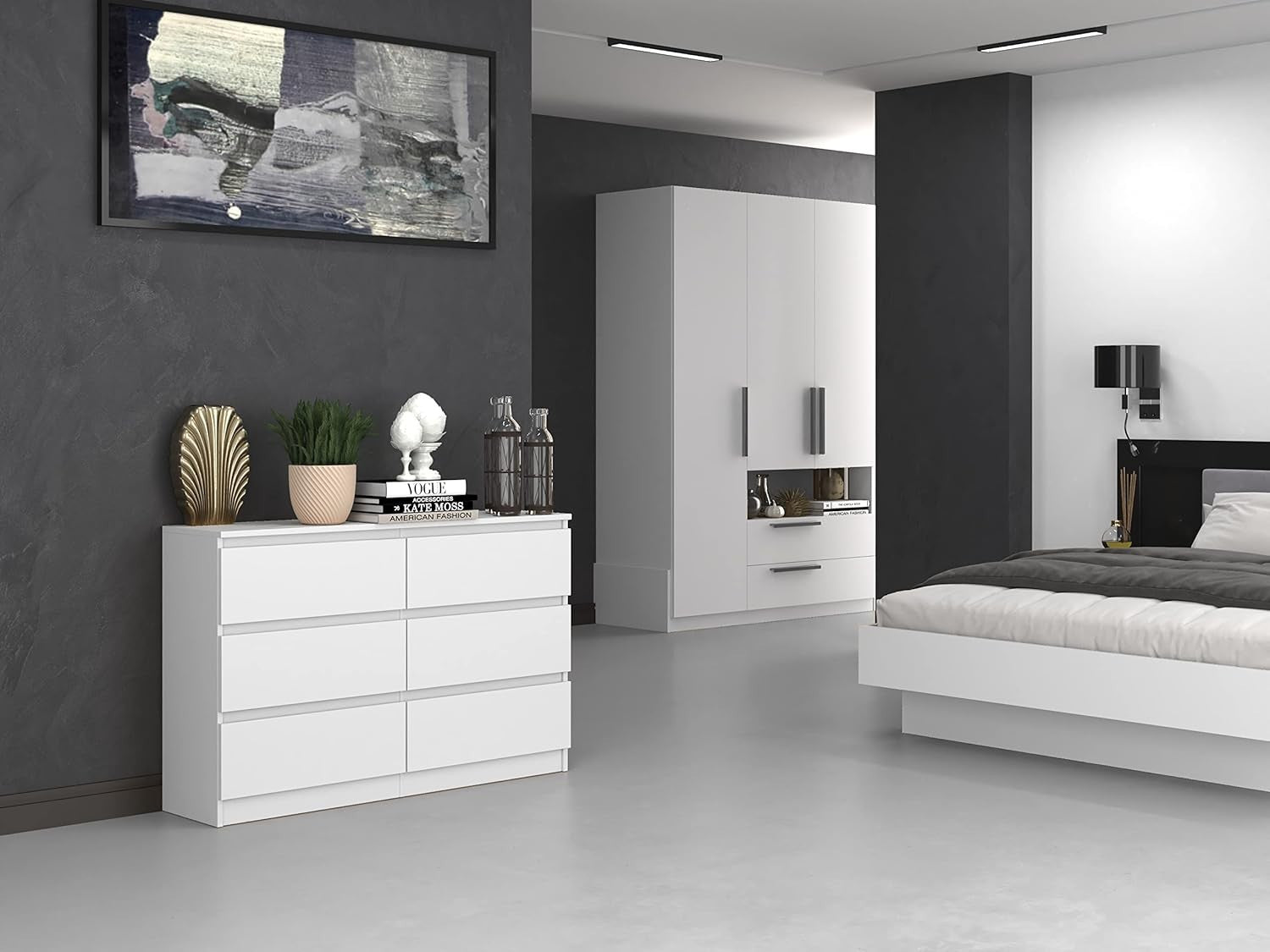 Modern White 6-Drawer Dresser Chest – Sleek Storage for Bedroom & Home Office