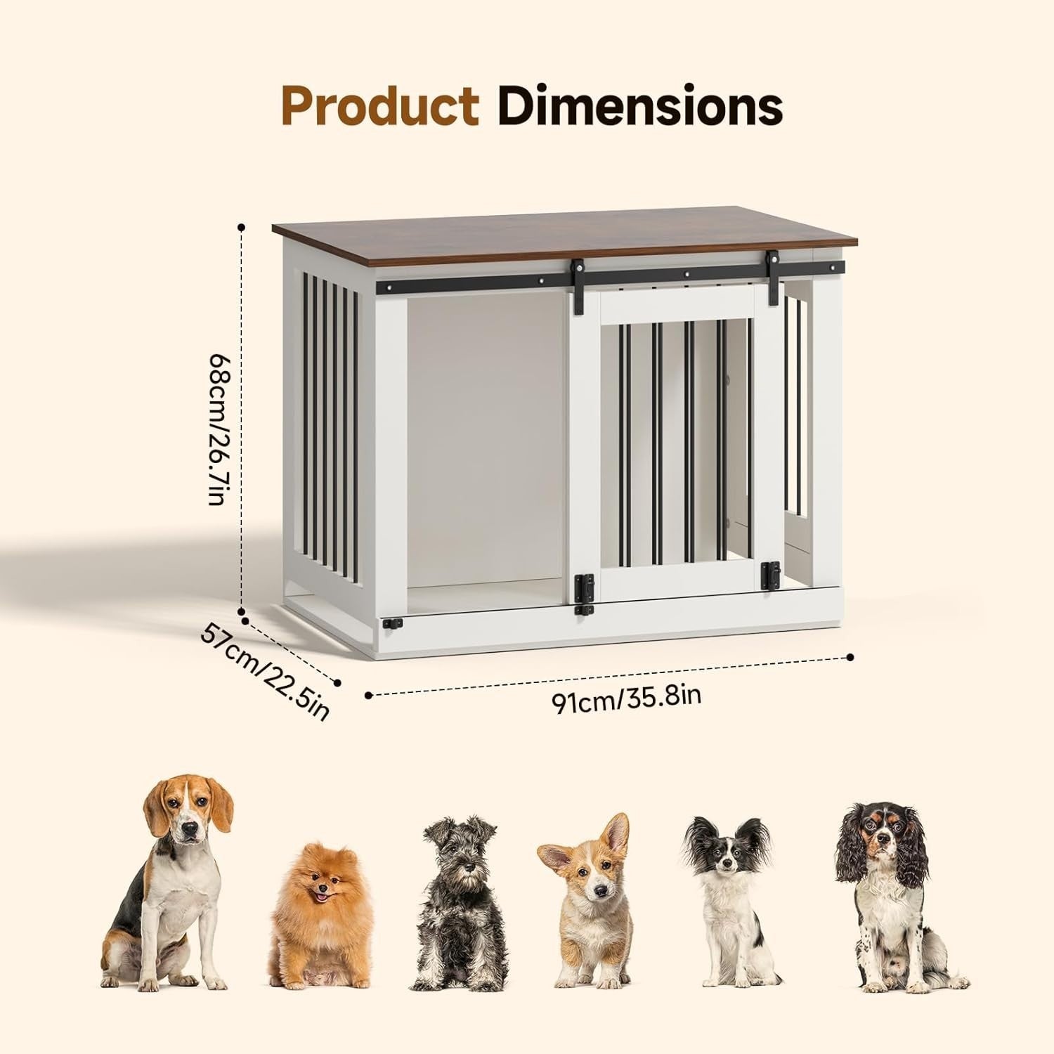Medium Wooden Dog Crate Furniture 94x63x76cm Indoor Kennel, Sliding Lockable Doo
