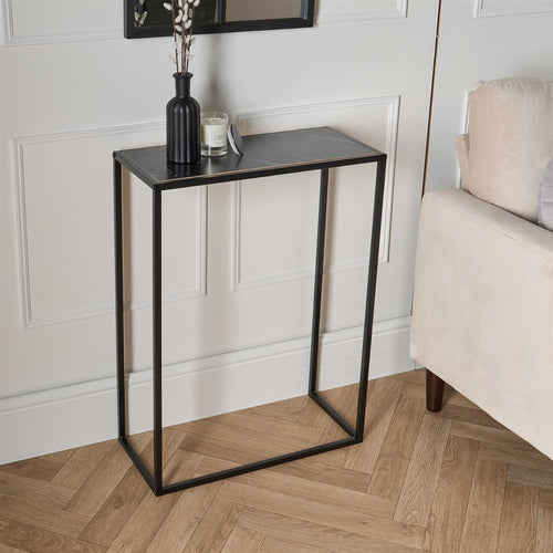 Slim Marble Effect Console Table with Metal Frame for Hallway & Entry