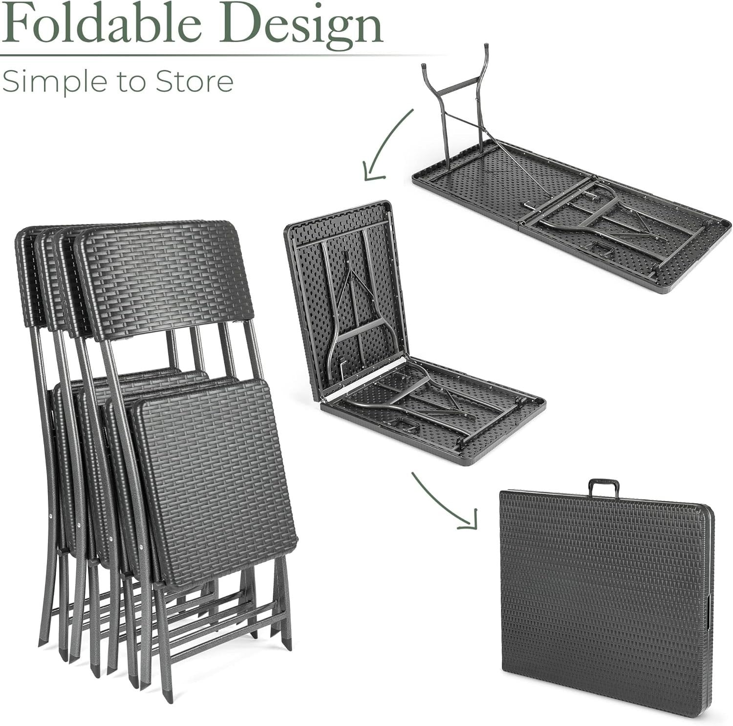 6ft Rattan Effect Folding Patio Dining Table & 4 Chairs Outdoor Garden Set