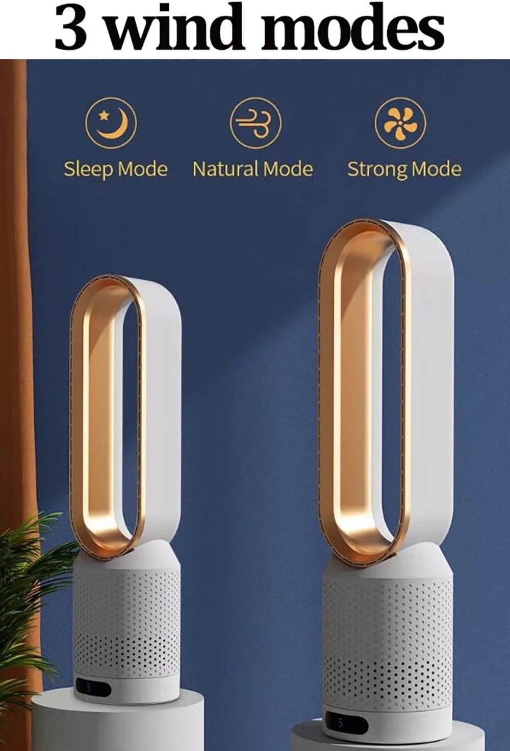 Bladeless Tower Fan 2-in-1 Air Purifier 8-Speed LED Touch Remote Control Gold