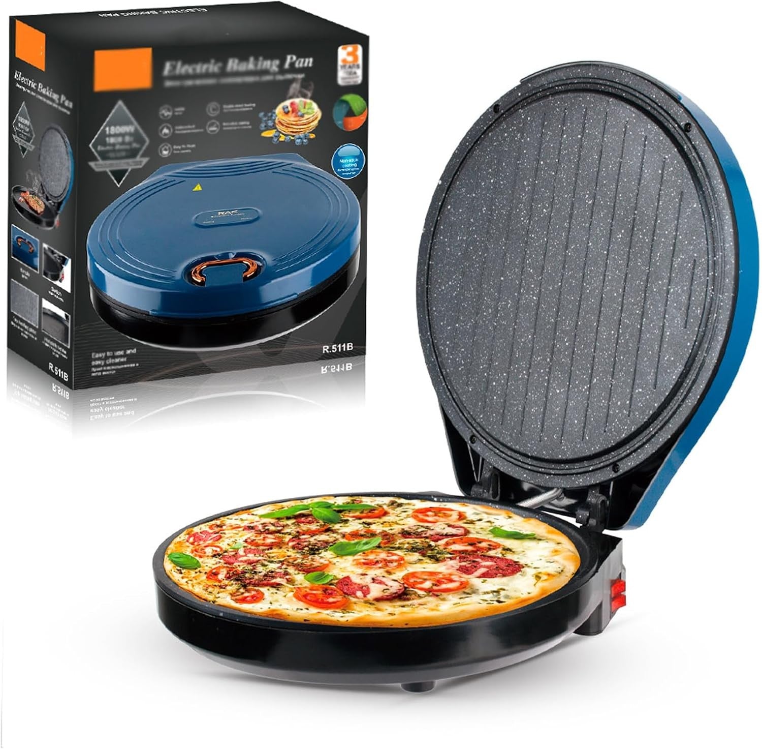 Electric Pizza & Calzone Maker 1800W | Double-Sided Non-Stick Pan, Easy Clean, F
