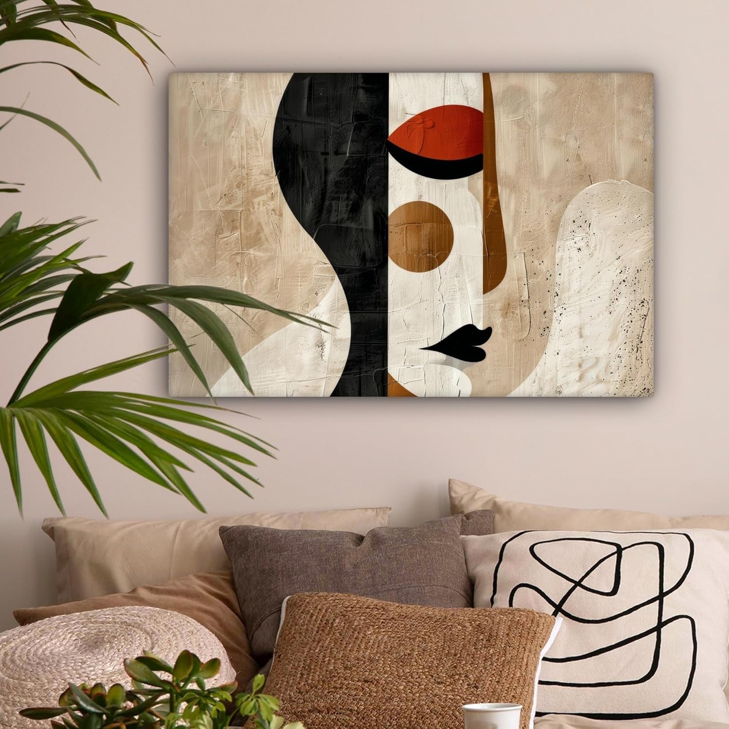 Abstract Canvas Wall Art Modern Woman White Beige Luxury Wall Decor 35x24