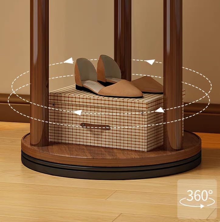 360° Rotating Wooden Coat Rack Stand with Shelf Solid Wood Hall Tree 165cm