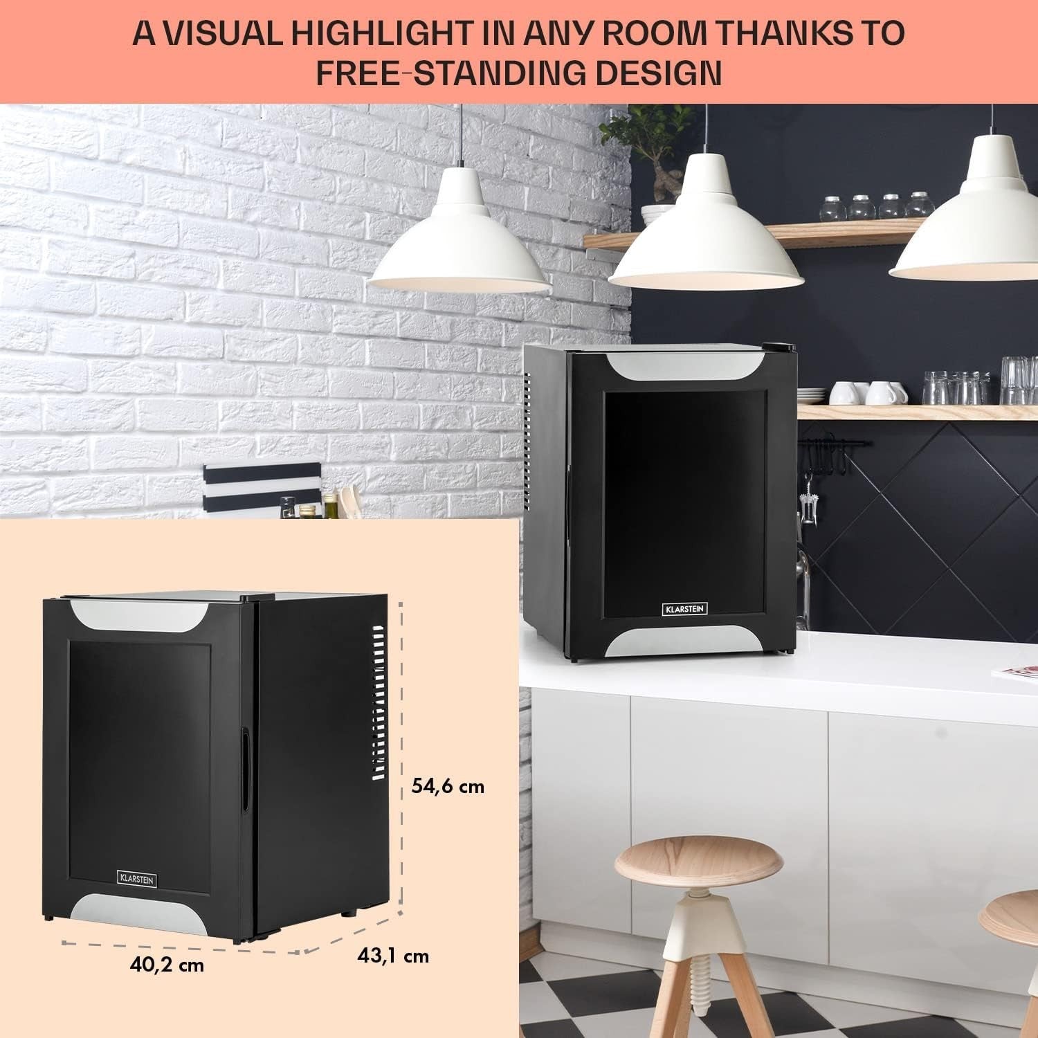 32L Mini Fridge Black Portable Cooler and Drinks Refrigerator Silent