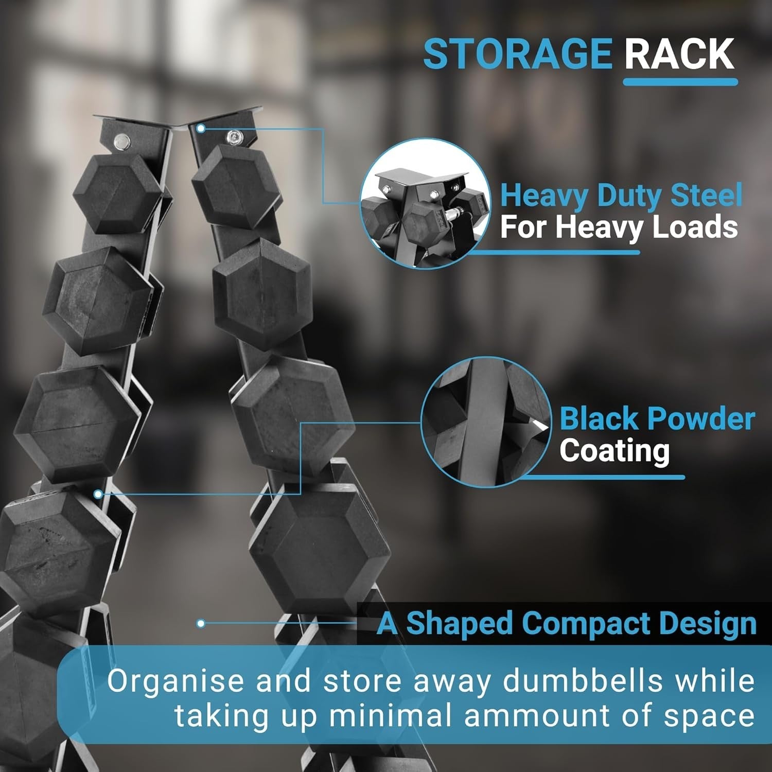 Hex Dumbbells Set 2.5–15kg with A Frame Rack Rubber Coated Gym Weights