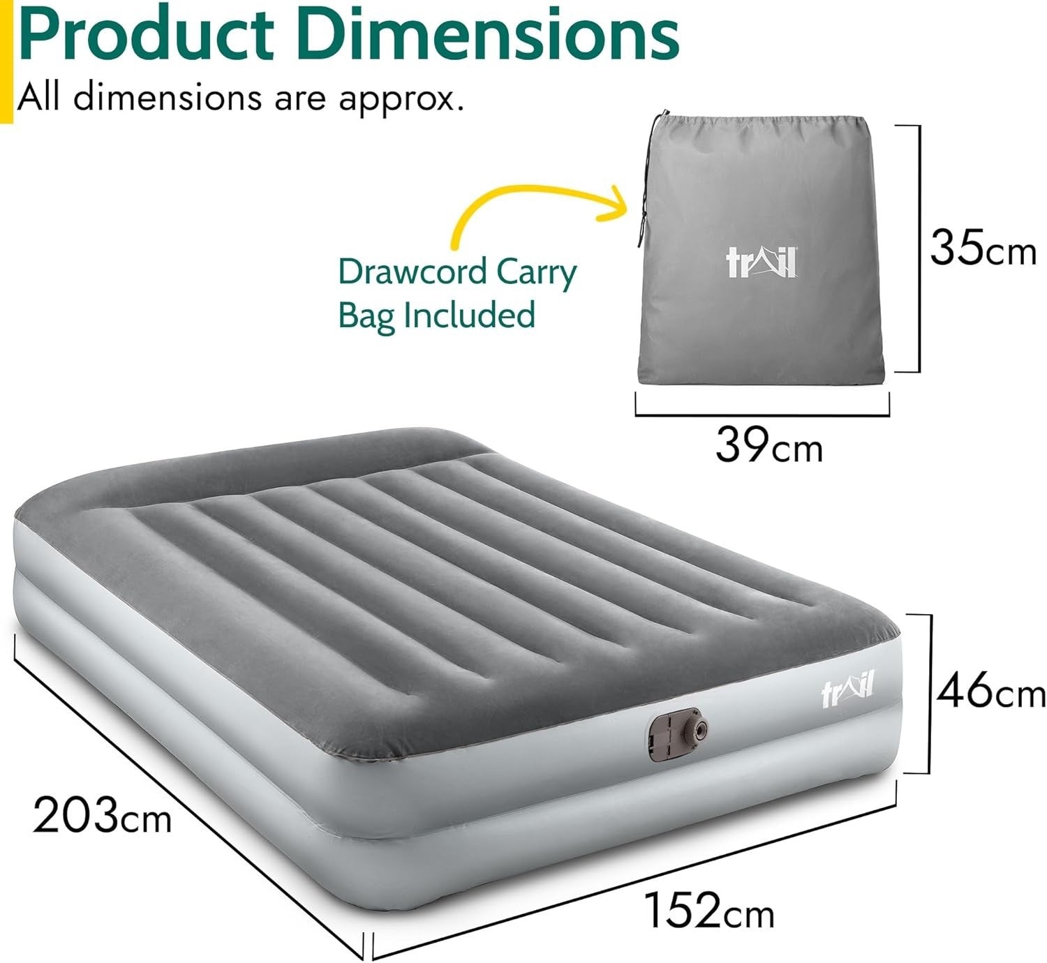 Double Air Bed with Built-In Pump & Pillow, Waterproof Flocked 2-Person Mattress