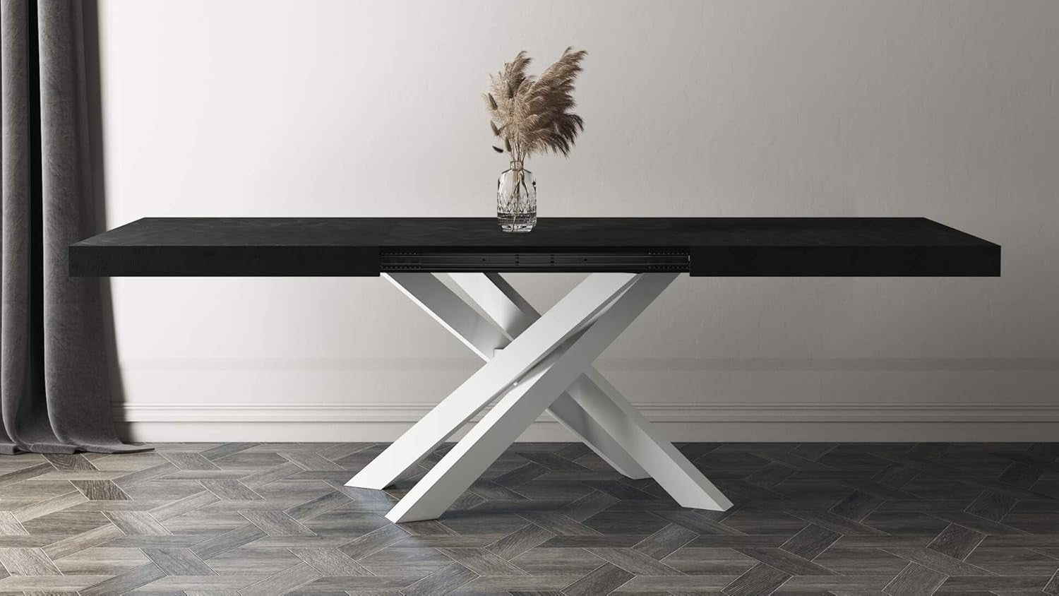Extendable Walnut Dining Table 160–240cm w/Concerte Black  Cross Legs Modern