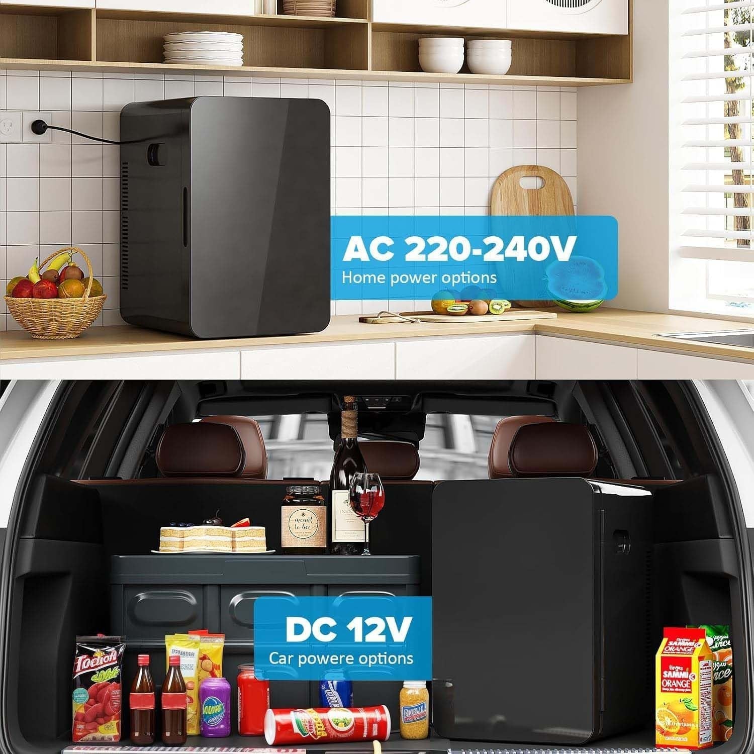 22L Mini Fridge Portable Cooler & Warmer Bedroom Office Car Black