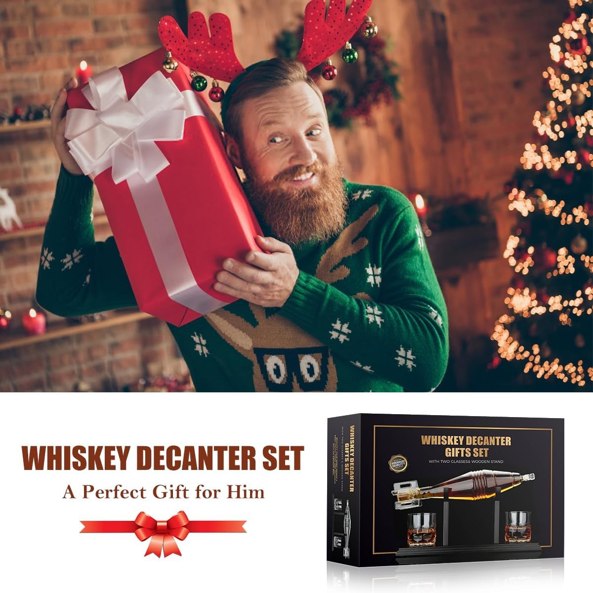 Whiskey Decanter Set 750ml Bottle Holder with 2 Glasses | Luxury Bar Gift Men
