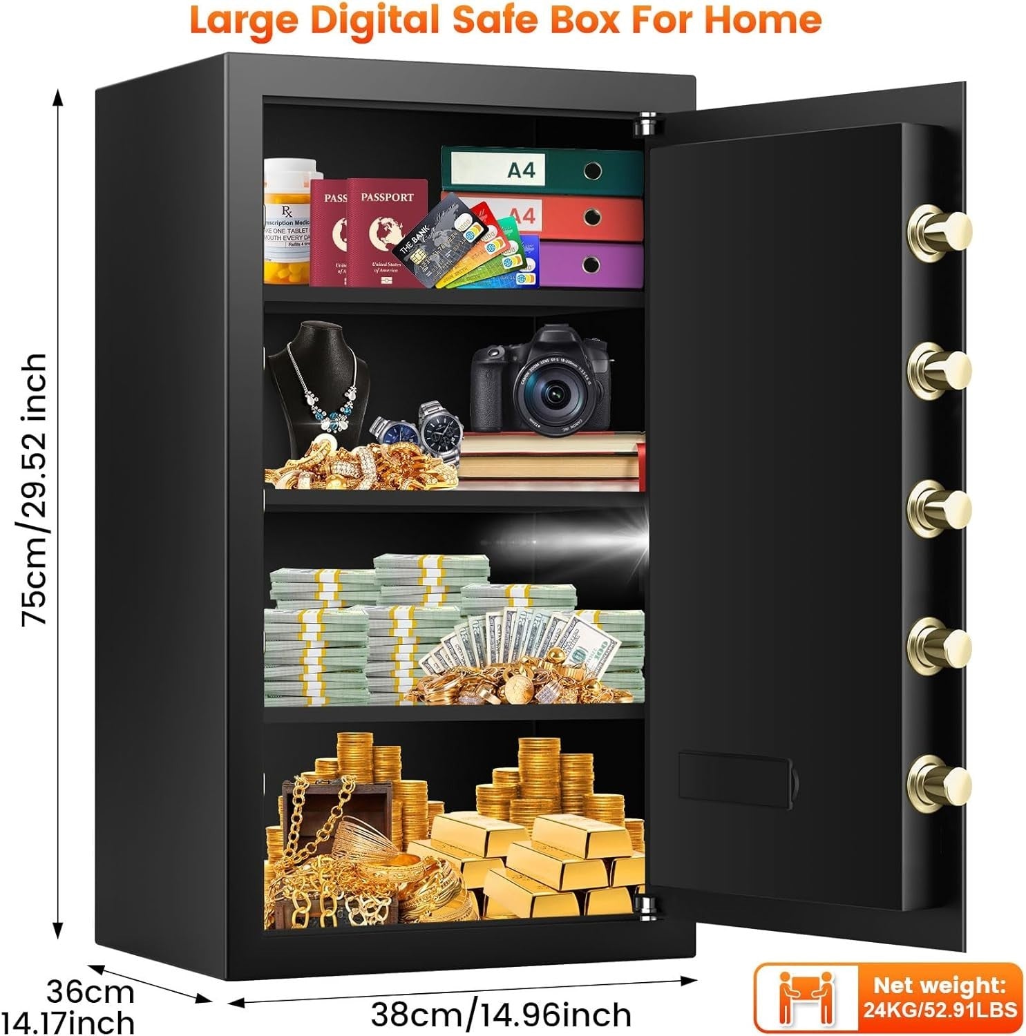102L Extra Large Digital Safe Box A4 Document Security Cabinet