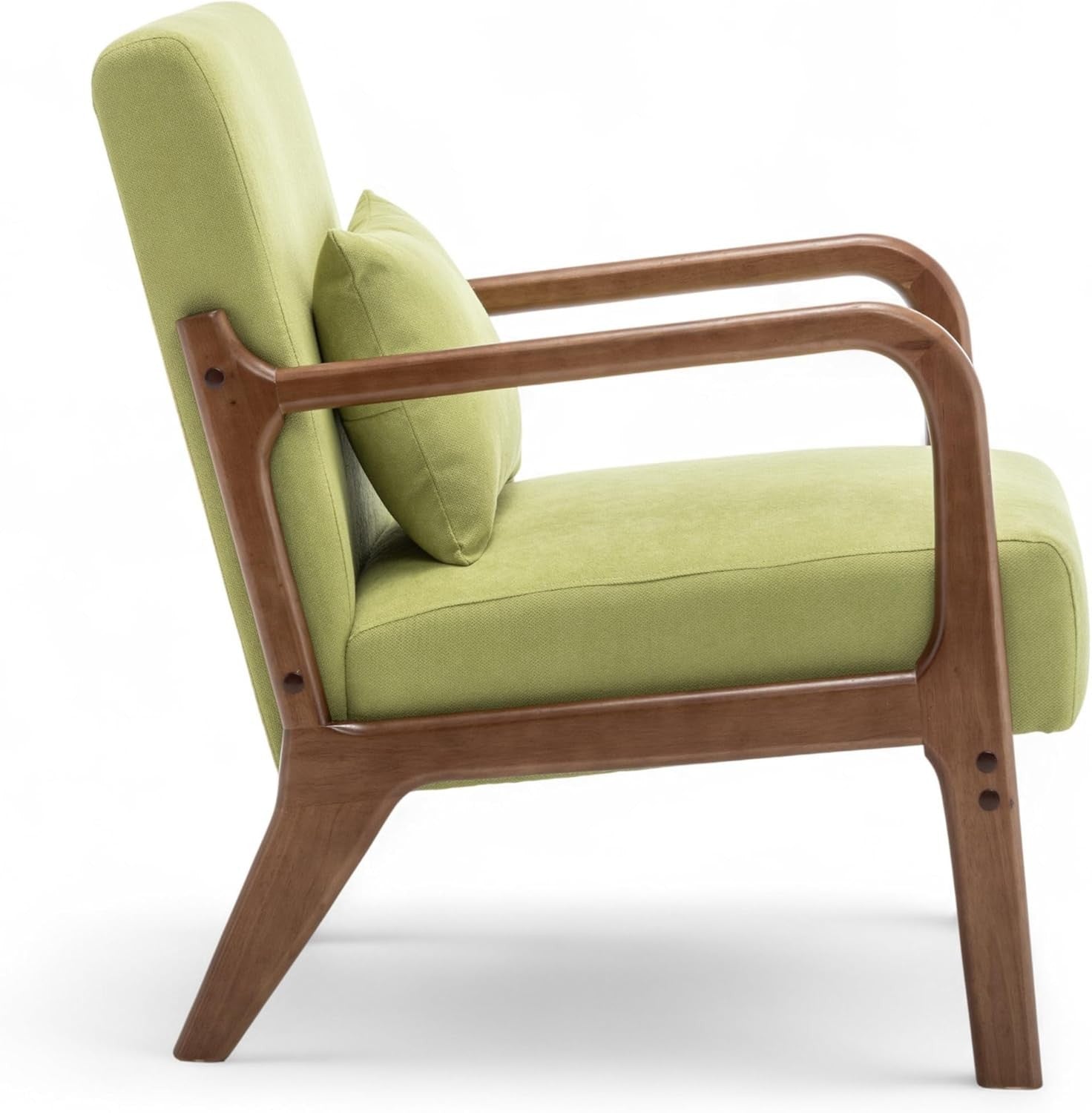Lime Green Cotton Accent Chair – Solid Wood Armchair w/ Lumbar Cushion