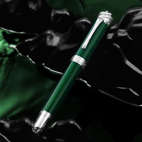 Emerald Green Piston Fountain Pen Fine Nib Snake Engraved Metal Gift Set