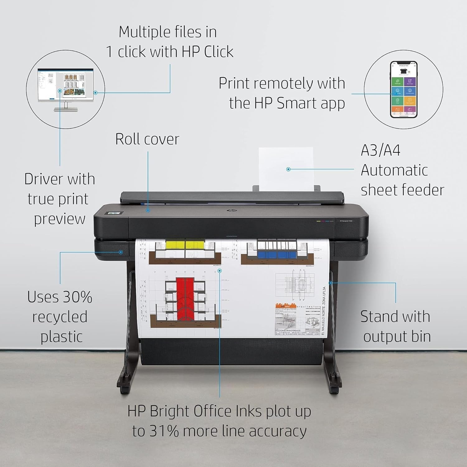 Large Format Plotter Printer 24in | Colour | Wi-Fi | Ethernet | Black | A1