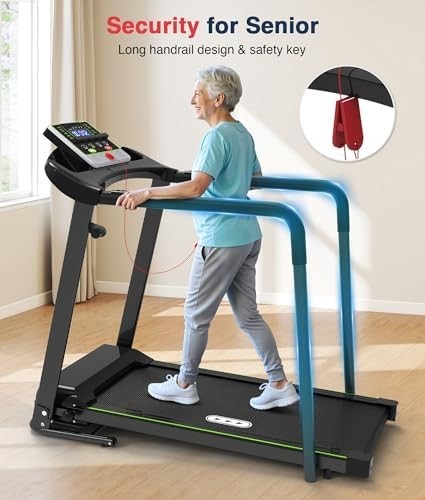 Foldable Home Walking Treadmill 300LBS Heavy Duty with Long Handrail & LCD