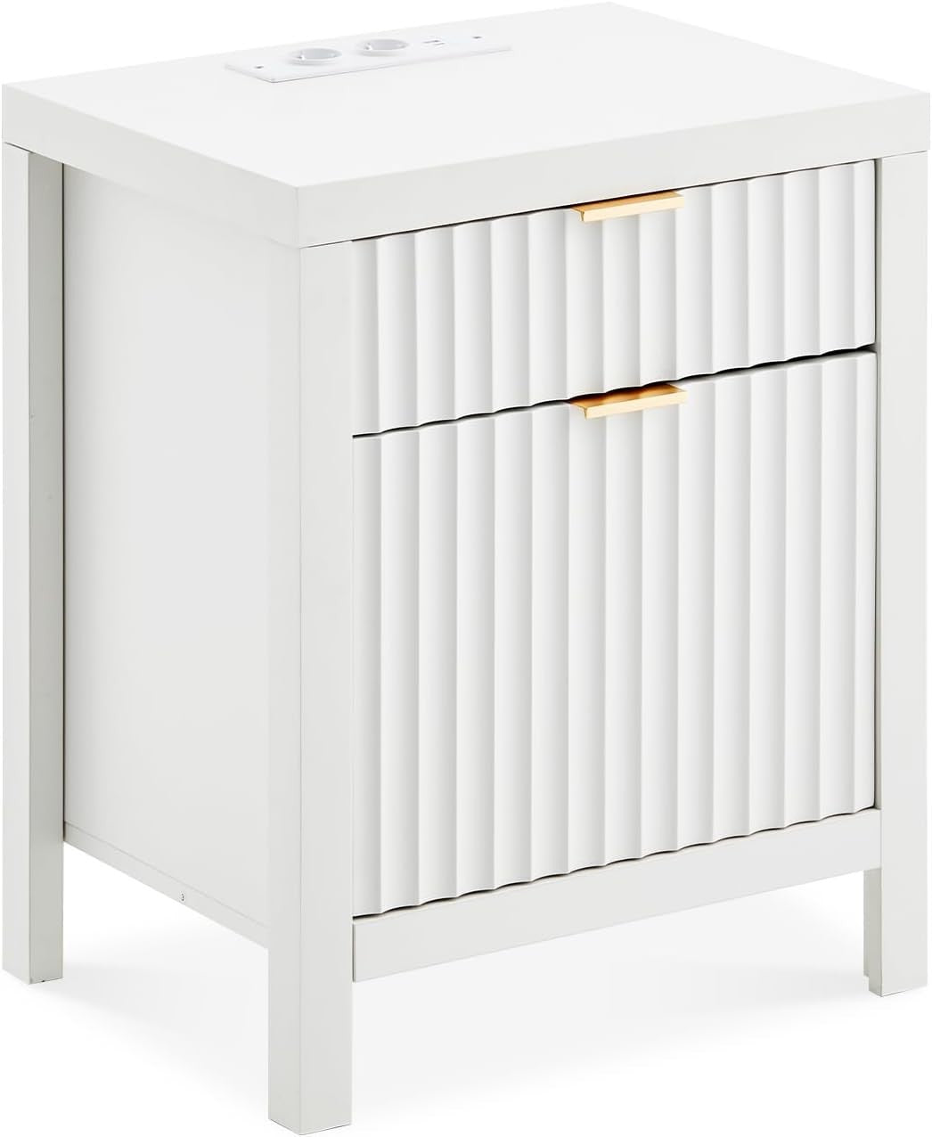 Modern White Bedside Table 2 Drawers with USB Charging Station 71x47x20cm